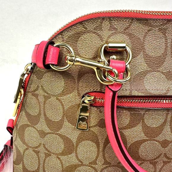 Coach Katy Satchel Crossbody In Signature Canvas In Gold/Khaki Fuchsia 2558 NWT - Picture 4 of 13